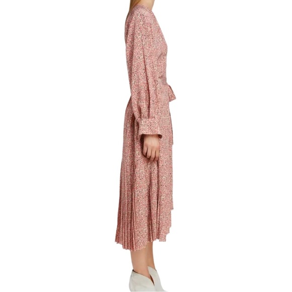 NWT ISABEL MARANT Alexandra Silk Pink Floral Print Midi Wrap Dress Pleated 38/6 - Picture 7 of 16